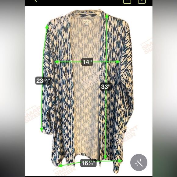 Serra Sz L Blue White Chevron Soft Luxury Open Robe Cover-Up Cardigan - Picture 7 of 8